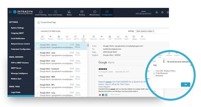 screenshot of Email Archiving
